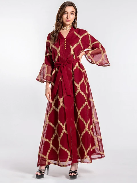 Siskakia Mesh Gold Thread Embroidered Abaya Dress For Women Eid Mubarak 2021 Muslim Dubai Moroccan Caftan Turkey Arabic Jalabiya 1