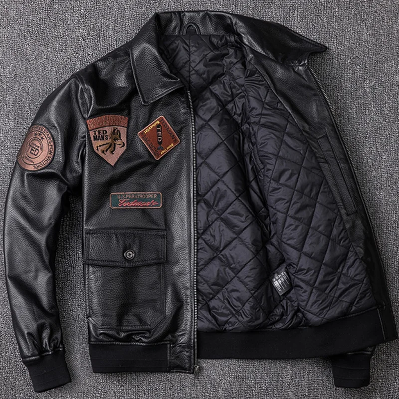 

Flight Men Free Shipping Pilot Leather Jacket Plus Size 5XL Genuine Sheepskin Slim American Military Aviator Leather Coat