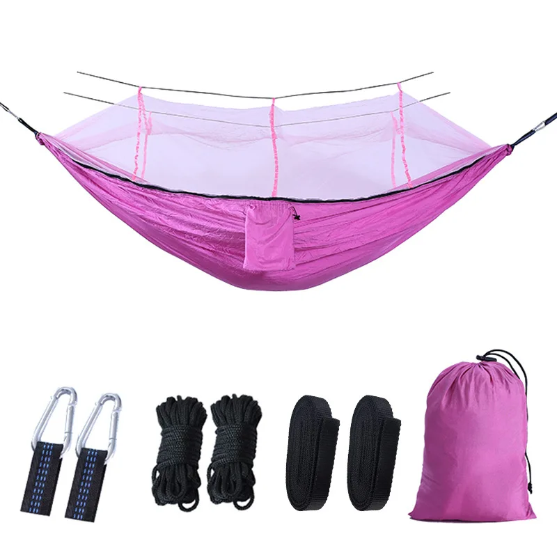 picnic table 1-2 Person Camping Garden Hammock With Mosquito Net Outdoor Furniture Bed Strength Parachute Fabric Sleep Swing Portable Hanging Camping Table Foldable Outdoor 