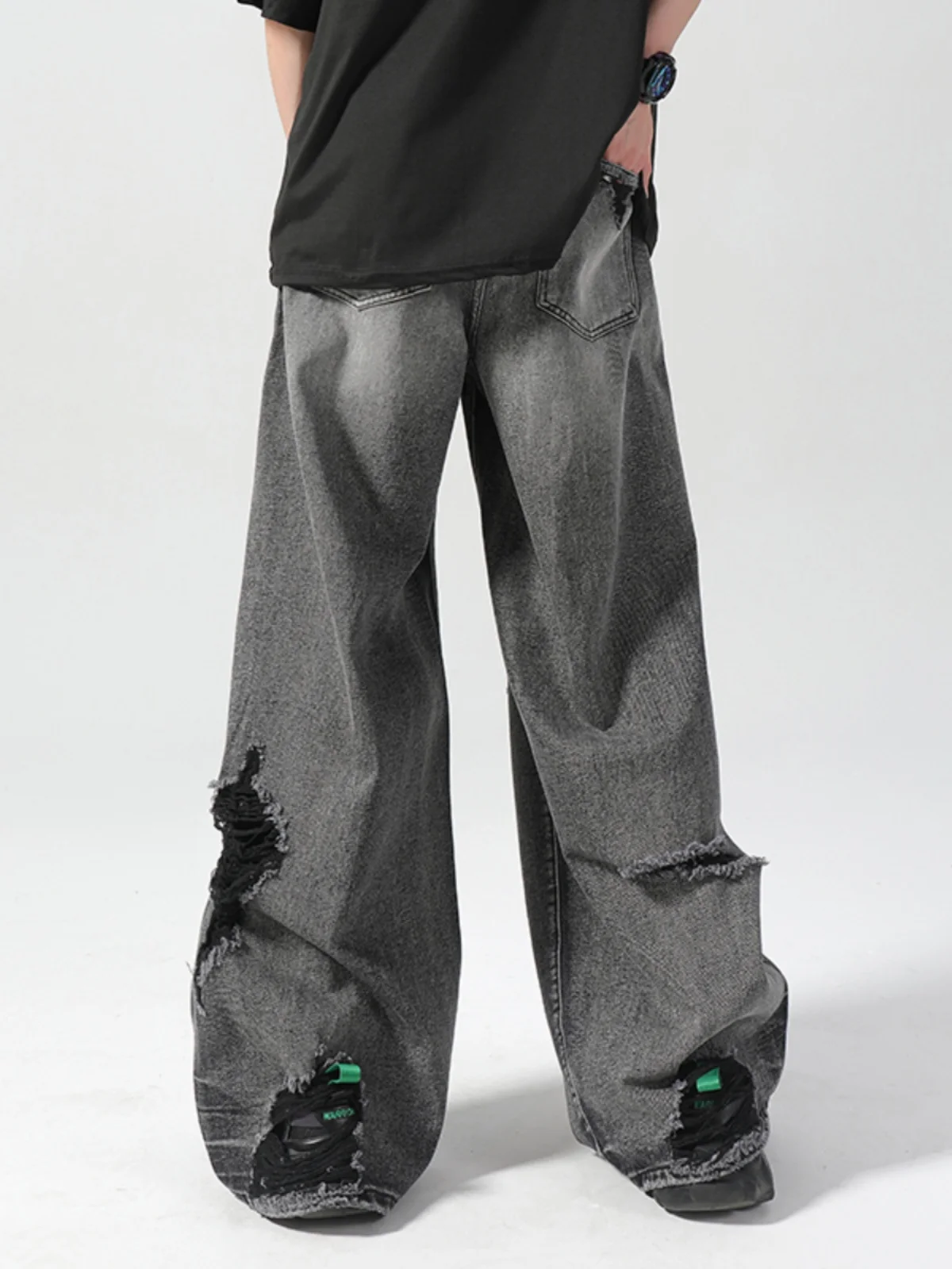Summer 2024 Men's Retro Jeans Hip Hop Straight Trendy Male Denim Trousers Handsome High Street Loose Comfort Wide-Leg Pants