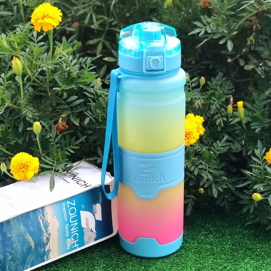 ZOUNICH 500/1000ML Gradient Sports Water Bottle Portable LeakProof Colorful Bottle Travel Plastic Drinkware BPA Free