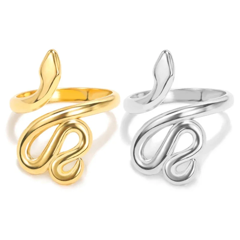 

Punk Snake Shape Open Adjustable Finger Ring For Men Women Stainless Steel Silver Color Rings Fashion Personality Jewelry Gifts