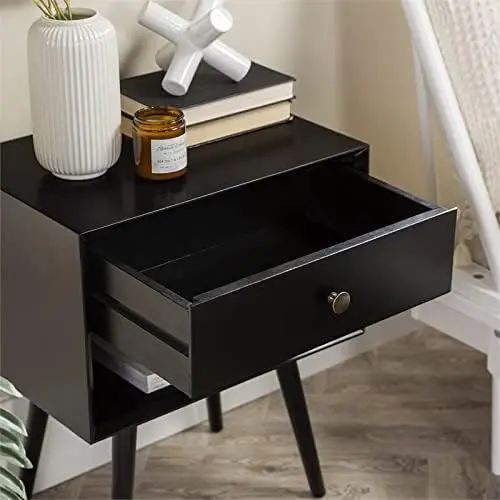 

Century Modern Wood Nightstand Side Table Bedroom Storage Drawer and Shelf Bedside End Table, 1 Drawer, Caramel Mesita de noche