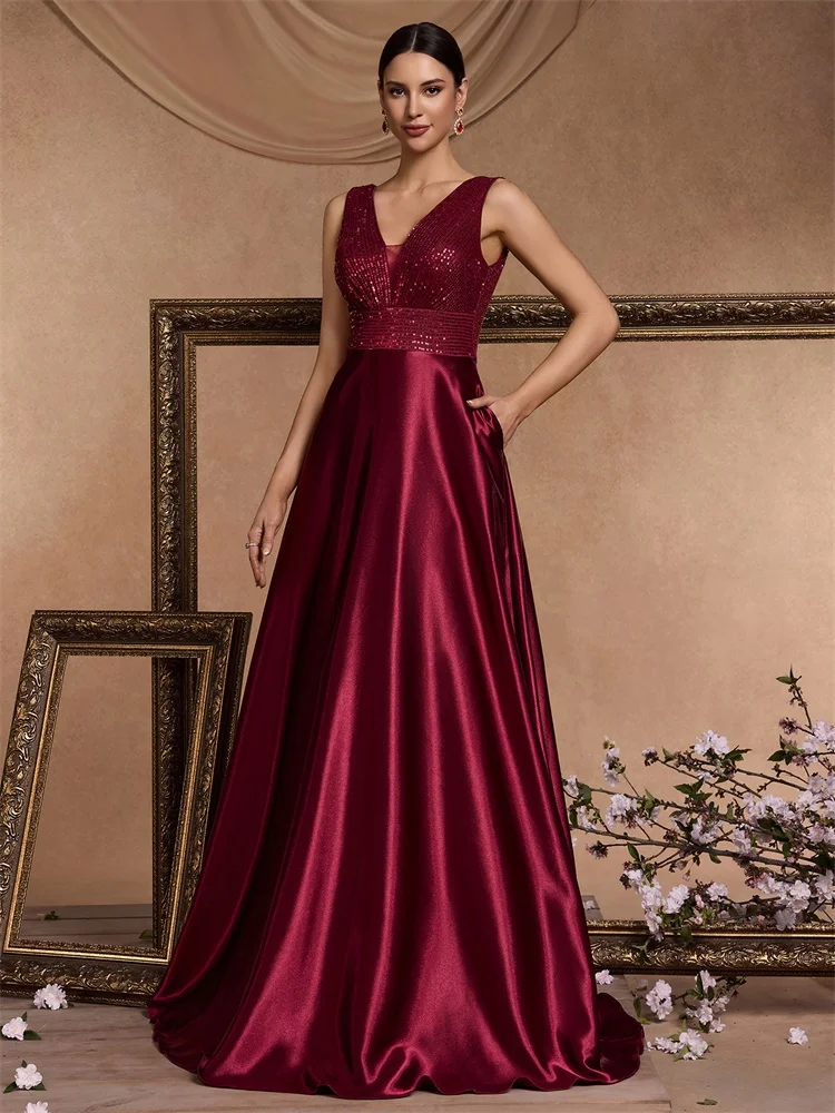 BLUEPLUM Elegant Sequins Red Formal Evening Dress