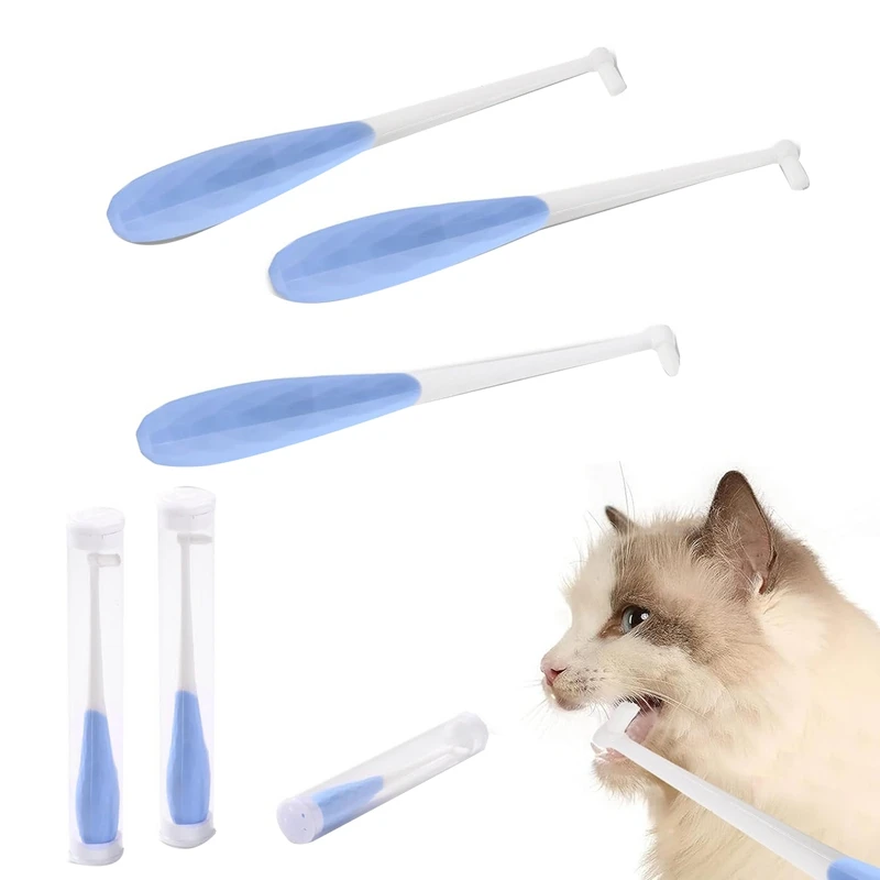 

4 Piece Cat Toothbrush,Puppy Tooth Brushing Kit Blue Plastic For Cat Care,Mini Head