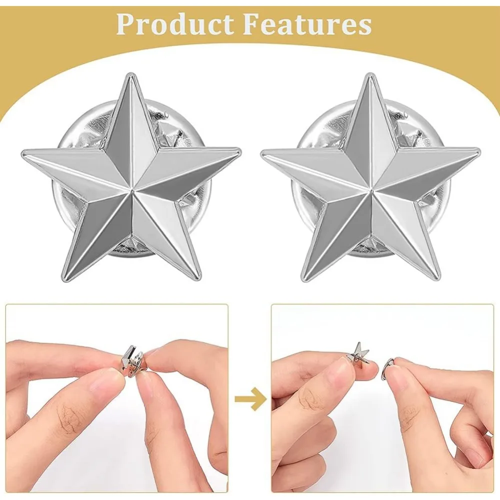 24Pcs Platinum Star Badge Lapel Pin Pentagram Alloy Brooch Pin Veterans Day Star Pin Military Award Pins Labor Day 4th of July 3