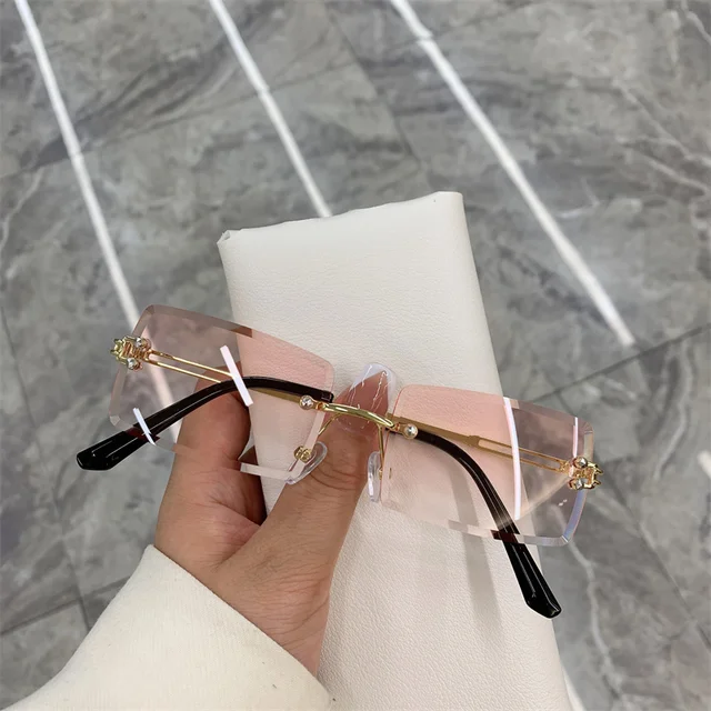 Vintage Fashion Frameless Sunglasses for Women Rimless Rectangle Shades Gradient UV400 Summer Traveling Sun Glasses 2022 Eyewear Gold Pink