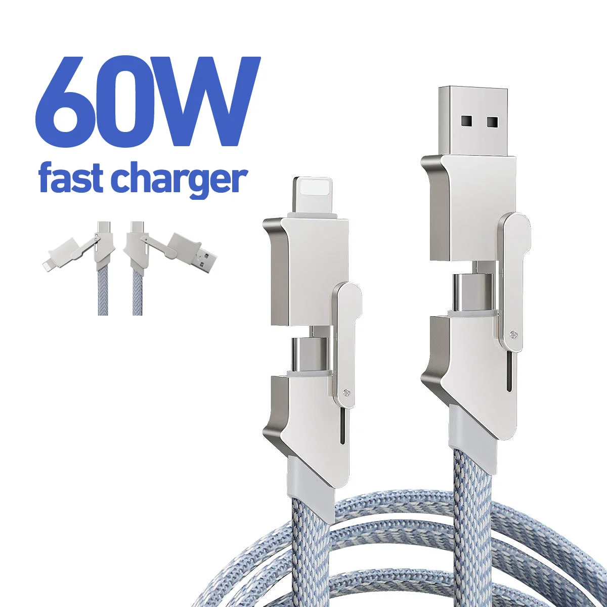 

4in1 USB Type C Data Cable 60W Metal PD Fast Charger USB-C to Lightning Wire for Samsung iPhone14 MacBook Air iPad