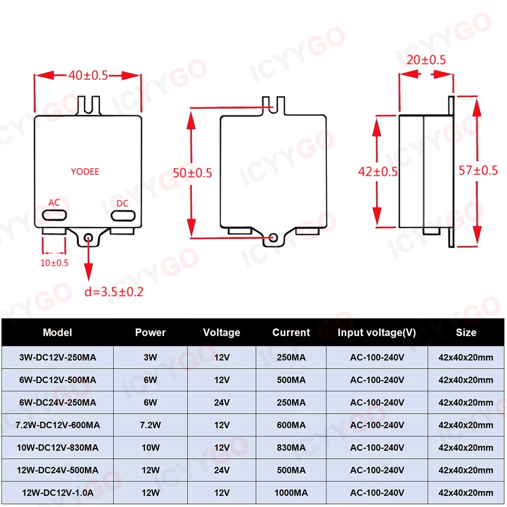 Description Picture 4 of itemConstant Voltage Switching Power Supply DC12V DC24V 6W 10W 12W LED Lighting Transformer 250MA 500MA 600MA 830MA Power Adapter