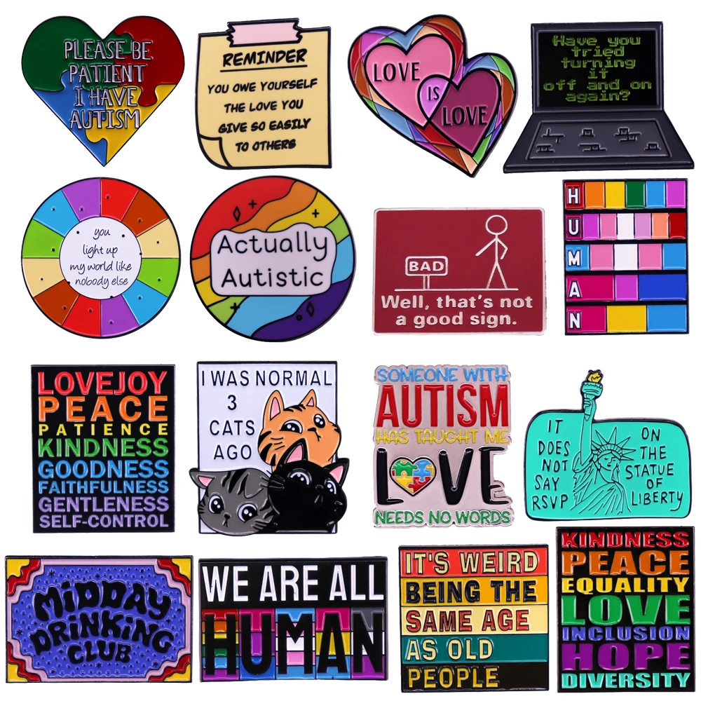 

Rainbow Autism Awareness Puzzle Brooches for Clothing Quotations Enamel Pins Badges Lapel Pins for Backpack Jewelry Decorations