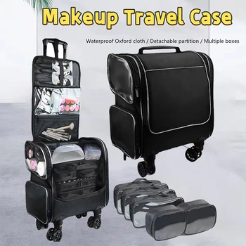 Borsa da viaggio per truccatori con ruote, portaoggetti per pennelli cosmetici, organizer per strumenti di bellezza, valigia con rotelle per artisti