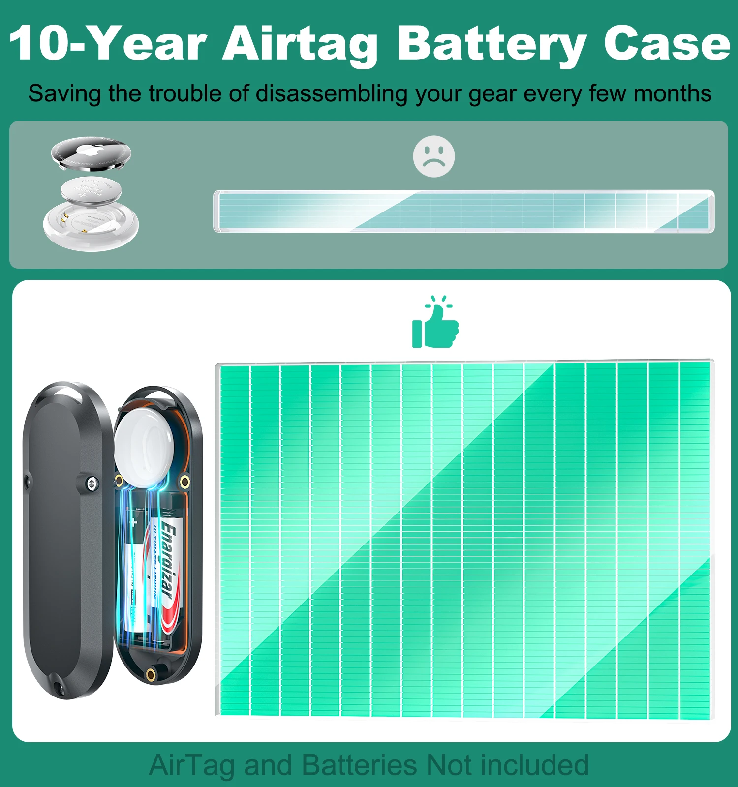 Étui Batterie Pour AirTag 4-en-1 : Accrochage, Magnétique, Adhésif, Rangement - Utilise 2 Piles AA, Autonomie Prolongée, étanche IP68