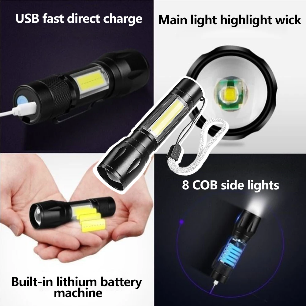Lampe torche LED Rechargeable par USB, support de travail en plein