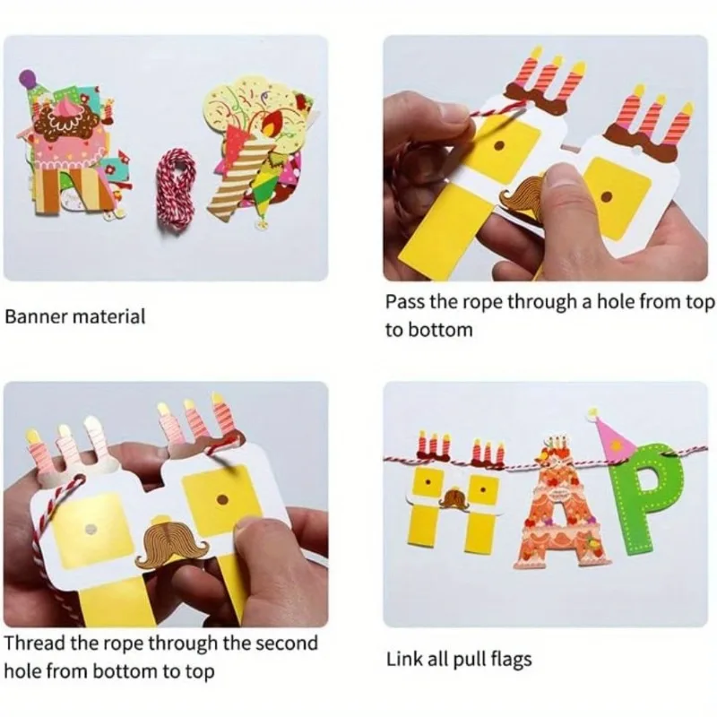 Vibrant Cartoon Themed Birthday Party Banner Decoration Including Multicolor Bunting and Scene Props for Festive Celebrations