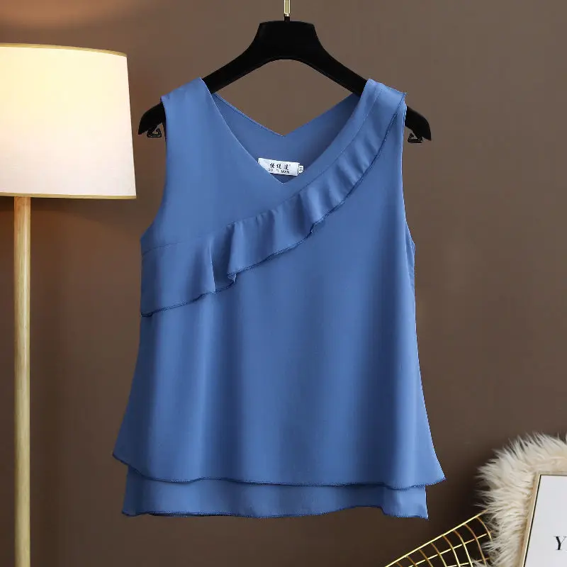 sleeveless pale blue chiffon top