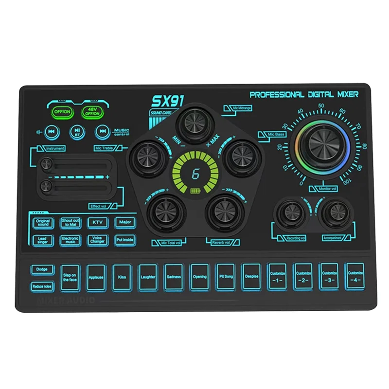 3CGRO-SX91 라이브 사운드 카드 USB 사운드 믹서 전문가용 오디오 믹싱 콘솔 앰프 라이브 노래용 PC 노트북 휴대폰