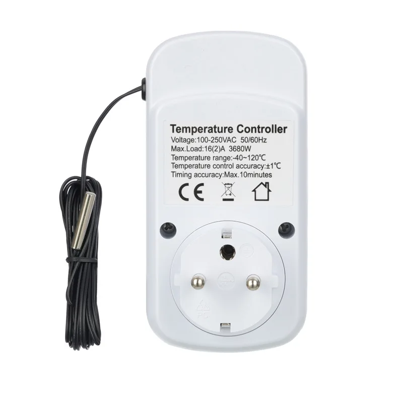 Digital EU Plug Temperature Controller Socket Outlet Thermostat With Timer Sensor Probe Heating Cooling Switch Backlight