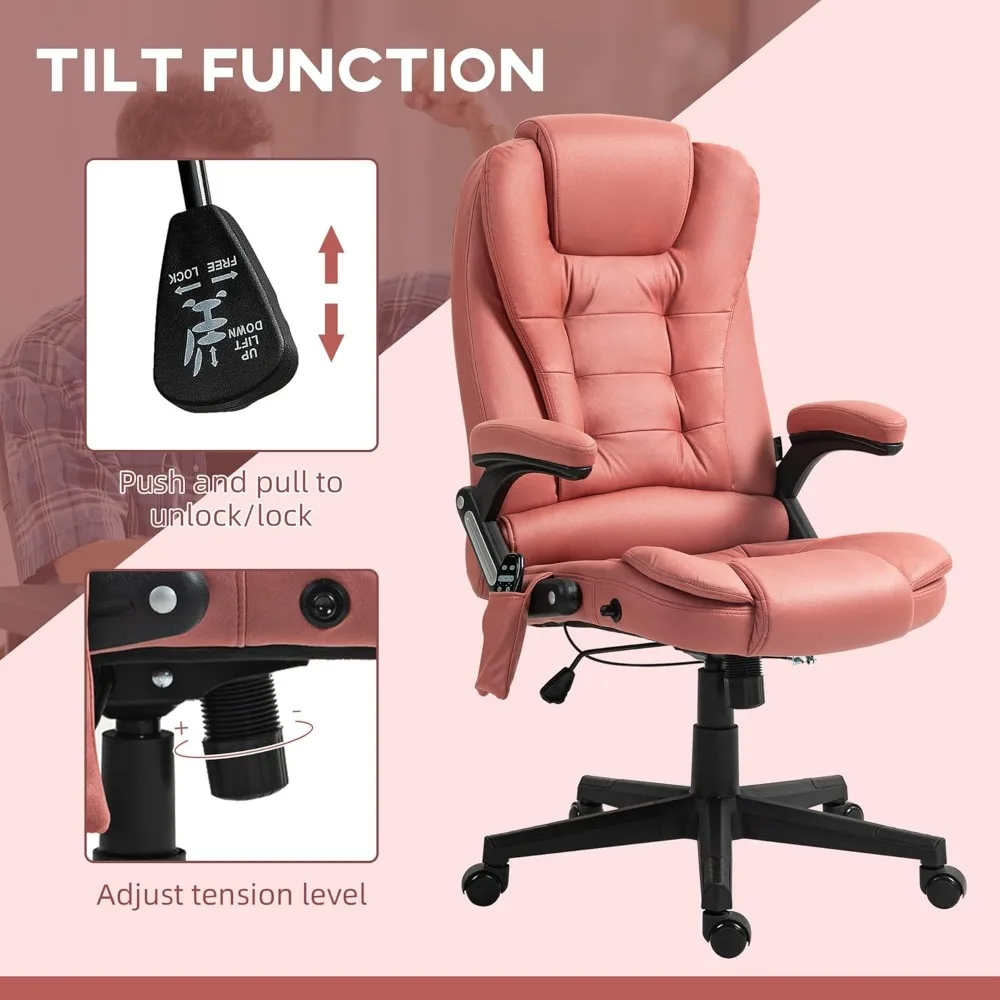 6 Point Vibrating Massage Office Chair with Heat, Microfiber High Back Executive Office Chair with Reclining Backrest. 6