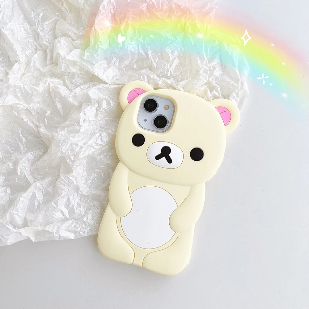 Cartoon Rilakkuma Bear Silicone Soft Cover Case For iPhone 17 16 15 14 13 12 11 Pro Max Plus Xs XR 6 7 8 Plus 5 5S 4 4S 3