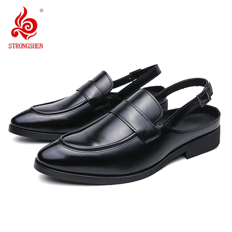 

STRONGSHEN Men Leather Shoes Fashion Men Casual Shoes Summer Sandals Anti-collision Driving Shoes Handmade Retro Fashion Sandals