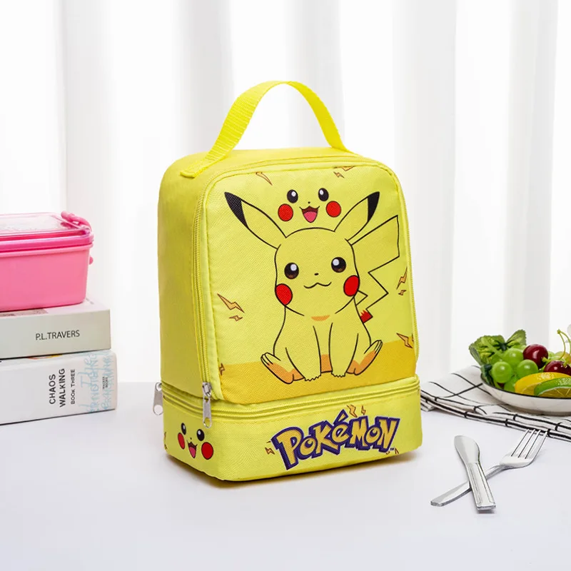 Anime Pokemon Pikachu New Children's Portable Lunch Box bag Snack milk Fruit Storage Bag Creative Double-layer Student lunch Bag black baseball caps Baseball Caps