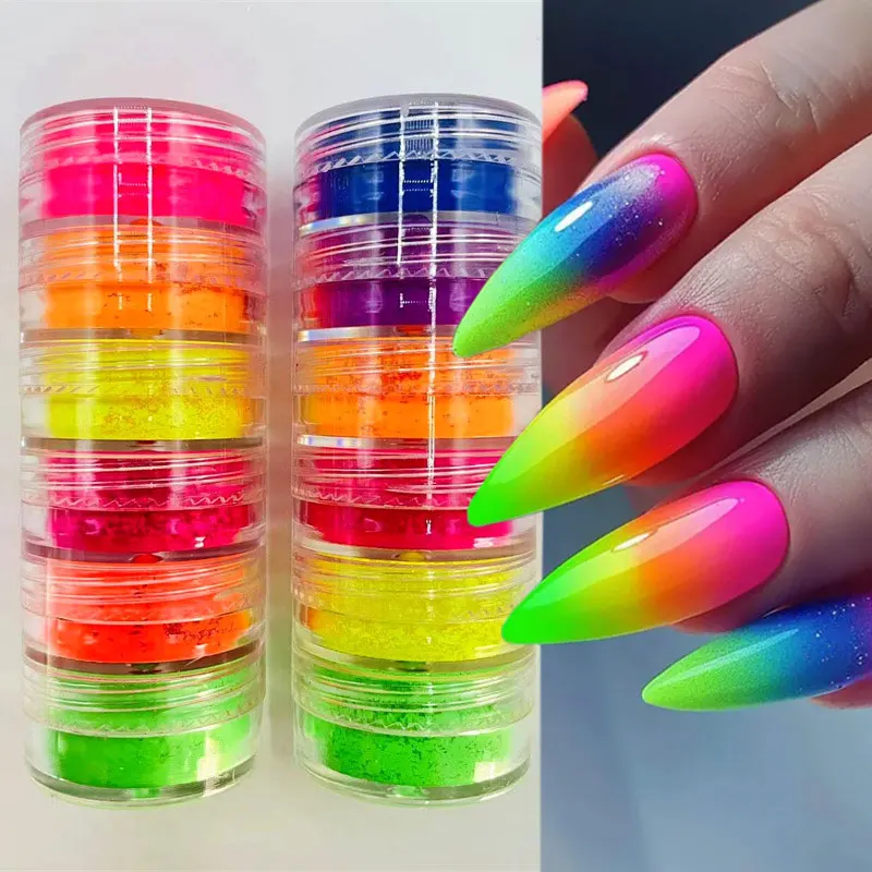 6colors/set Neon Fluorescent Nail Powder Colorful Phosphor Gradient Nail Pigment Eyeshadow Face Body Makeup Art Decoration nail powder nail pigment fluorescent pigment