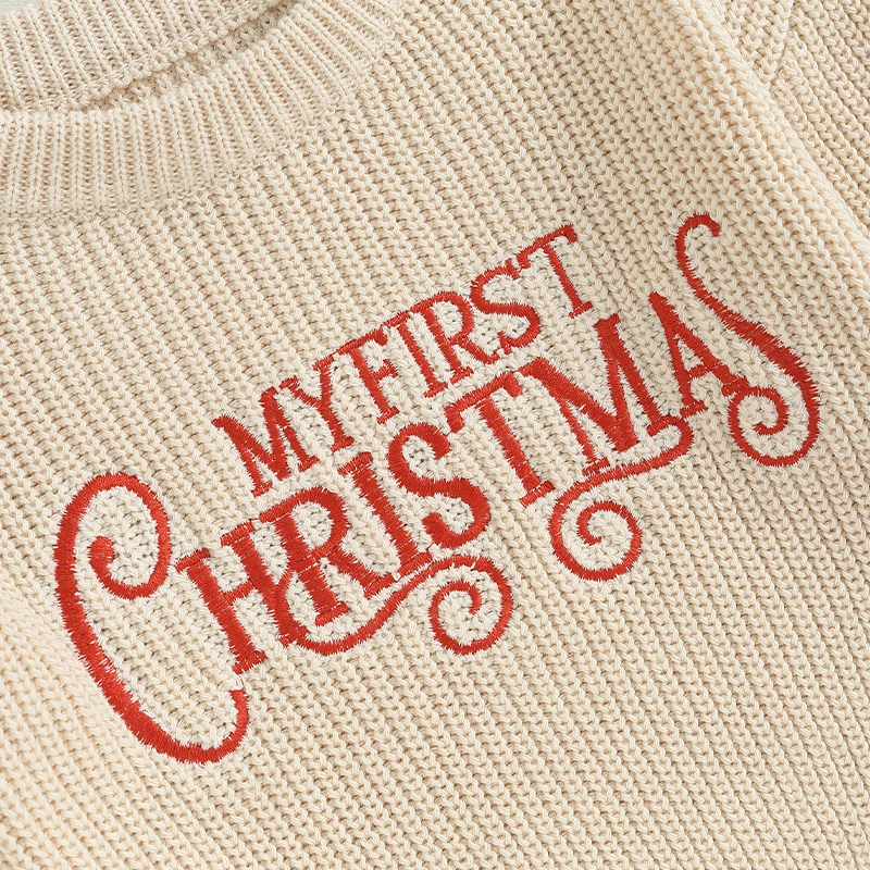 

Baby Christmas Sweater First Christmas Knit Sweater Oversized Chunky Sweaters Embroidered Pullover Knitwear Tops