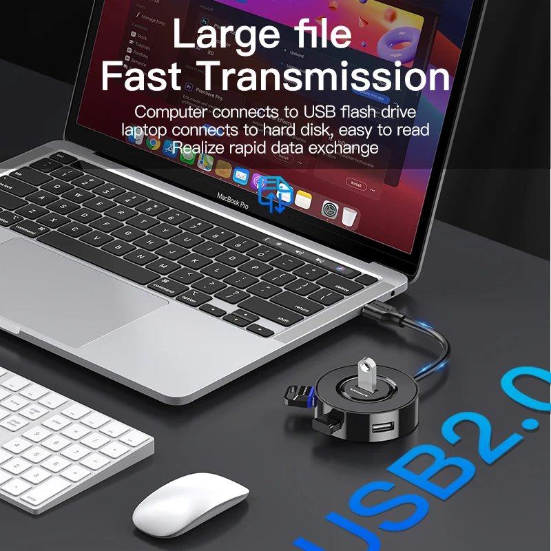 Mindpure USB 허브 2.0 허브 분배기 4 in 1, 하드 디스크 MacBook Pro 용 마이크로 USB 충전 전원 포함 LenovoLaptop PC USB 확장 포트