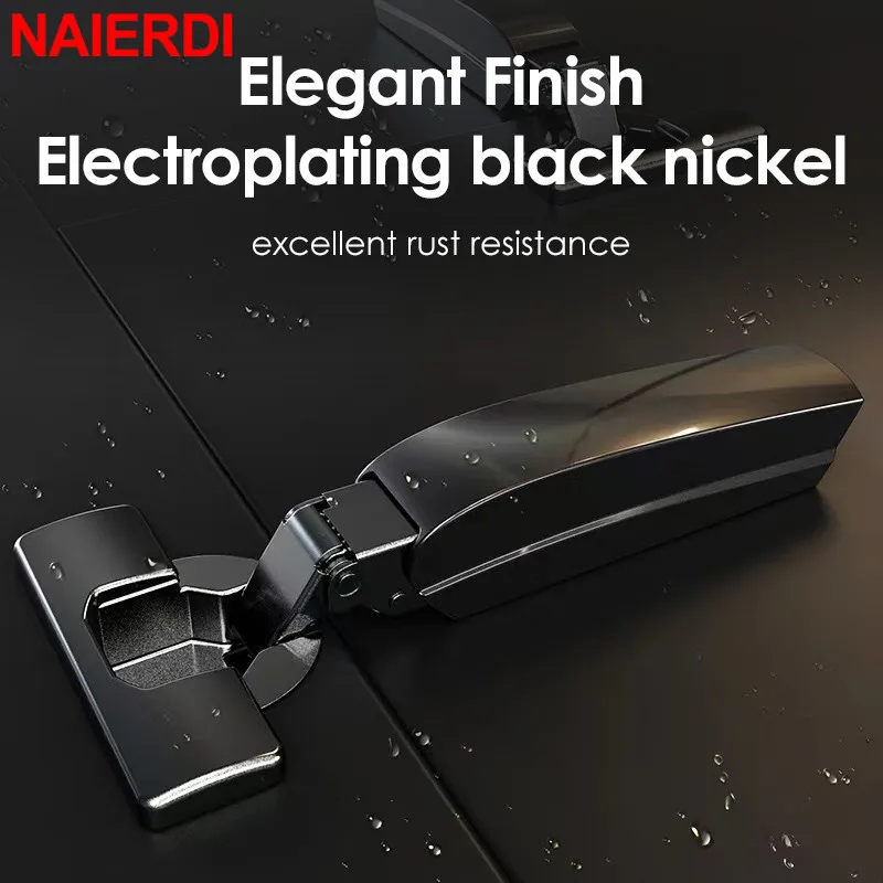 NAIERDI 2PCS 검은 유압 경첩 냉간 압연 강철 캐비닛 도어 힌지 댐퍼 버퍼 소프트 닫기 주방 찬장 가구