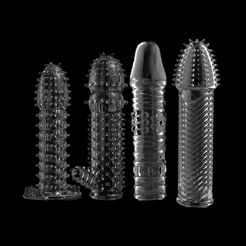 4pcs Ribbed Textured Penis Sleeves Lasting Dotted Penis Sleeve Clitoris Massage Vibrator Condoms Delay Cock ring Sheath Enlarge