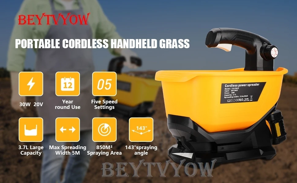 Cordless Salt Spreader for Dewalt 20V 60V Li-ion Battery Handheld Seed and Ferti