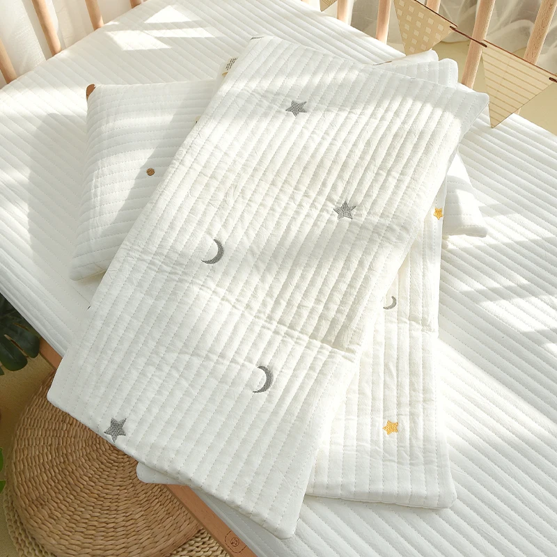 Baby Pillowcase Cotton Quilted Bear Star Moon Embroidery Newborn Pillow Cover Without Filler 30x50cm 5