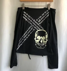 Harajuku Skull Print Slash Neck Women's Tee - Y2k Japanese Streetwear Punk Fashion - XXL (Black)