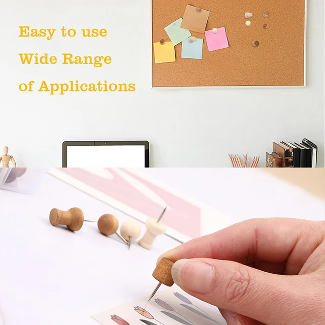 50 Puntine Con Clip In Legno - Per Mappe E Bacheche In Sughero - Foto 6