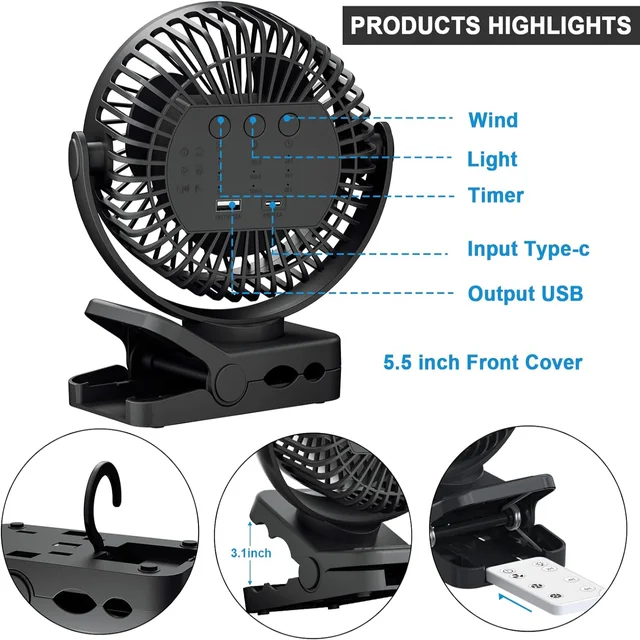 Rechargeable Remote Desk Fan,12000mAh Battery Operated Clip on Fan,Air Circulating USB Fan for Office Car Home Outdoor Stroller 3