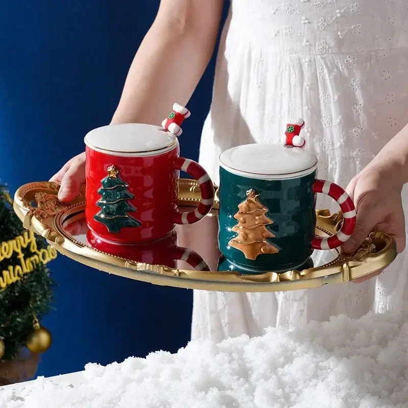 

Милая мультяшная Рождественская елка, керамическая кружка для девочек, друзей, студенческий подарок, чашка для дома, офиса, кофе, молока, чая с лиф, ложка, посуда для напитков