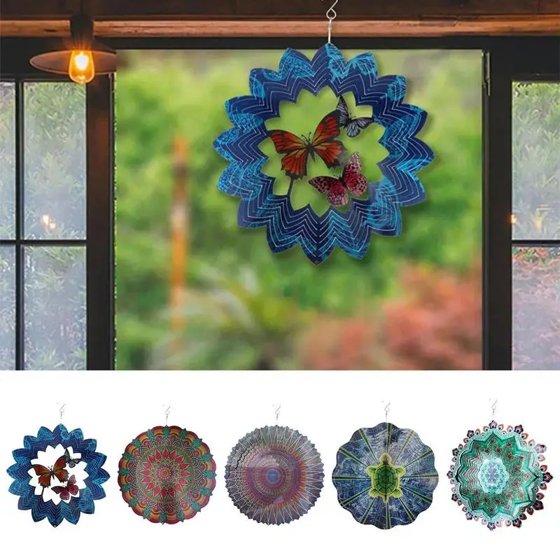

3D Hangable Stainless Steel Wind Spinner Sculptures Metal Wind Spinner 12Inch Reflective Decorative Garden Art Supply for Patio