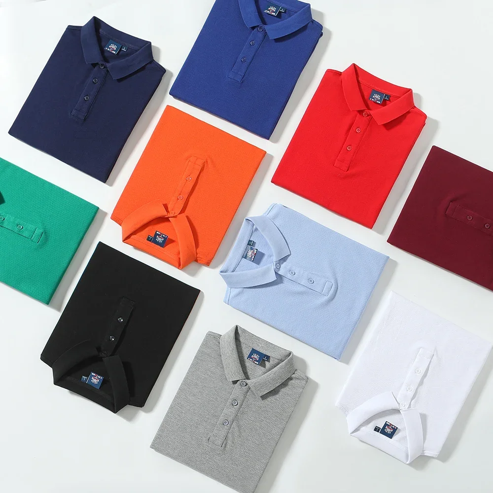 100% Cotton Men Polo Shirt Mid Grade Custom Club Logo 2023 Male Women Short Sleeve Lapel T-shirt Golf Tennis Solid Polos New