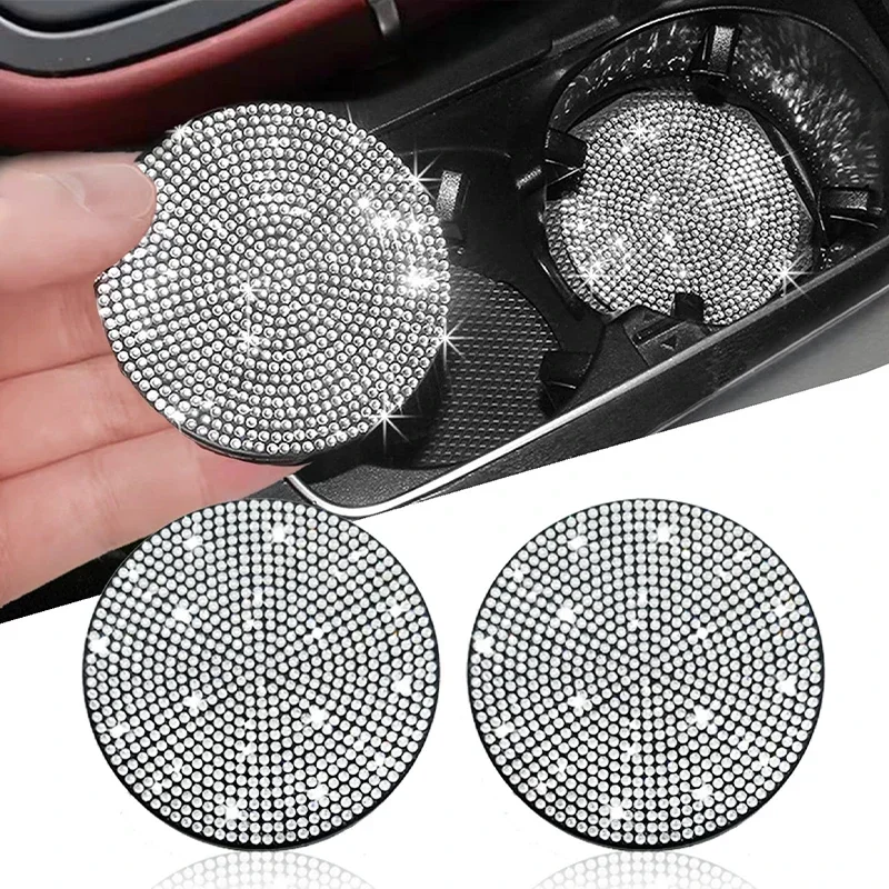 Multifunctional Car Diamond Coaster Water Cup Slot Non-Slip Mat Silica Pad Cup Holder Mat Auto Interior Decoration Accessories