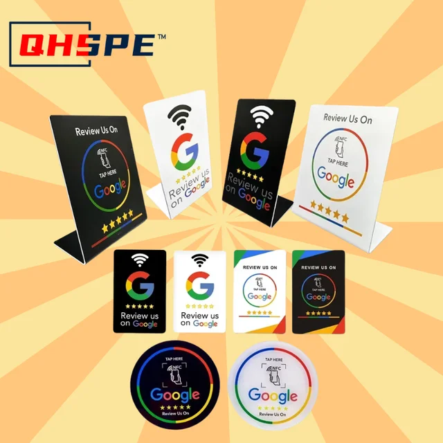 NFC 215 Programmable Card - Google Review Sticker, 13.56MHz Waterproof NFC Tag, Stand Table Station for Business Promotion 1