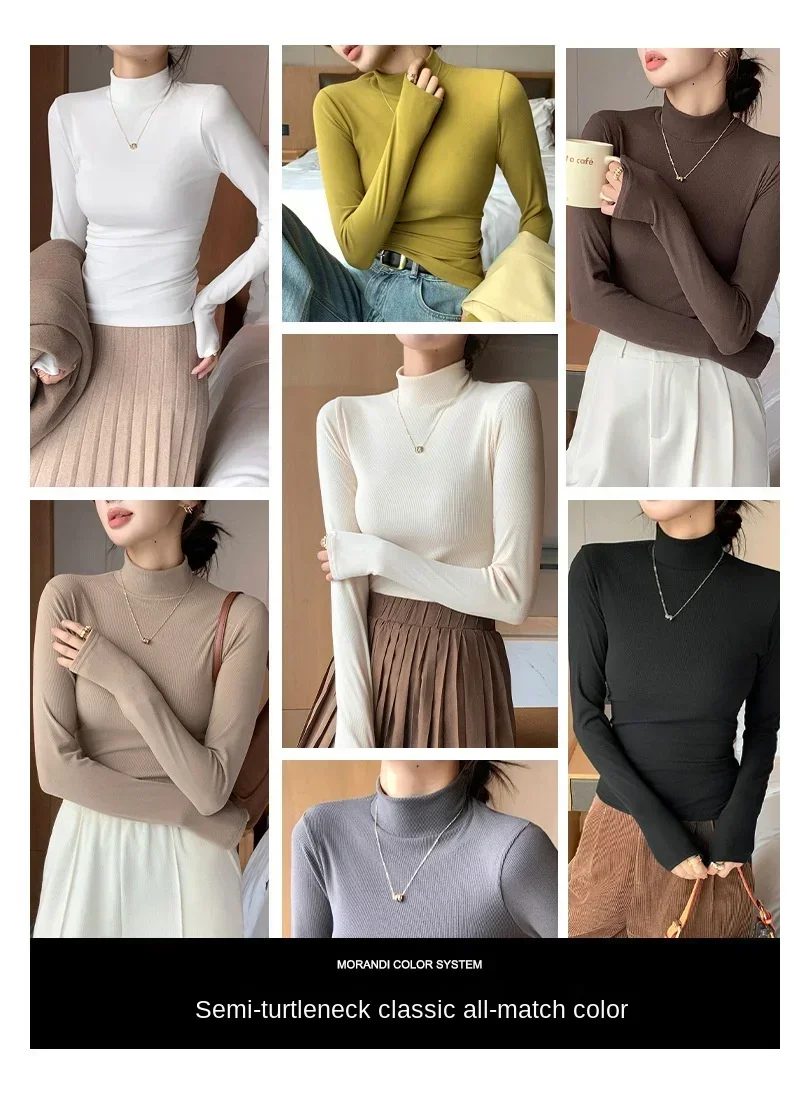 Women Autumn Winter Turtleneck Sweater Vintage Solid Basic Knitted Tops Casual Slim Pullover Korean Fashion Simple Chic Jumpers