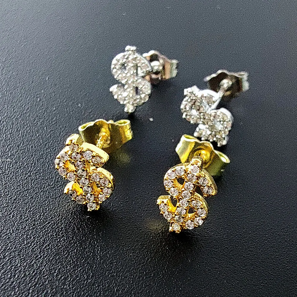 Hip Hop Jewelry Diamond Iced Out 3a Zircon Dollar Sign Gold