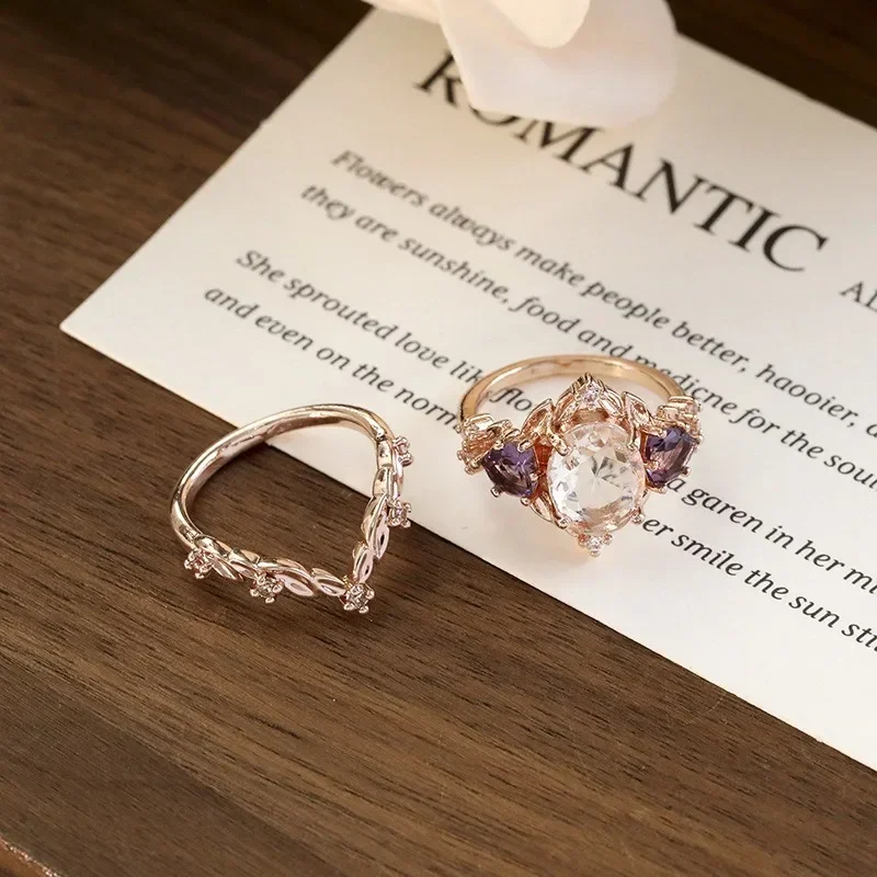 Women Simple Ring Small Fresh Copper Inset Artificial Zircon Ring Classic Personality Rings for Women Jewelry Bling Ring Men 2