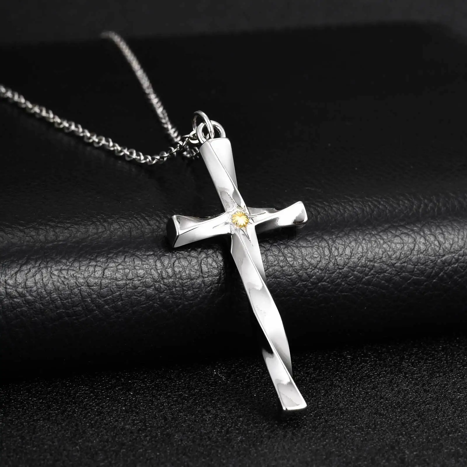 Mobius Cross Necklace for Men Boys,Silver Color Christ Cross Metal Necklace,Trendy Jewlery Gift