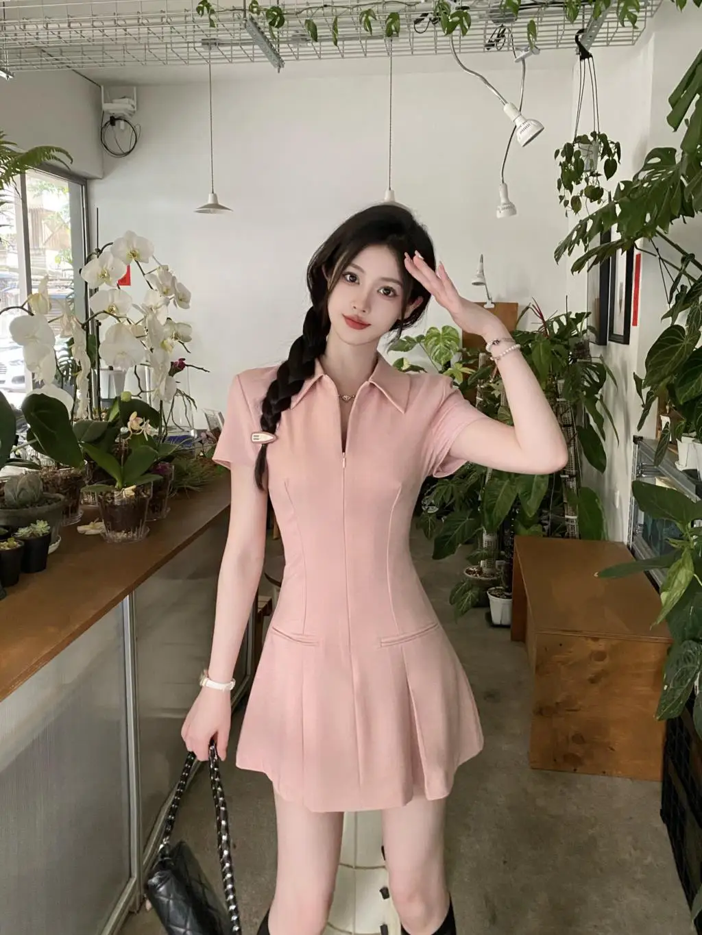 Summer New Casual Slim Solid Dresses for Women Sporty Turn-down Collor A-line Korean Chic Streetwear Simple Vestidos Mujer