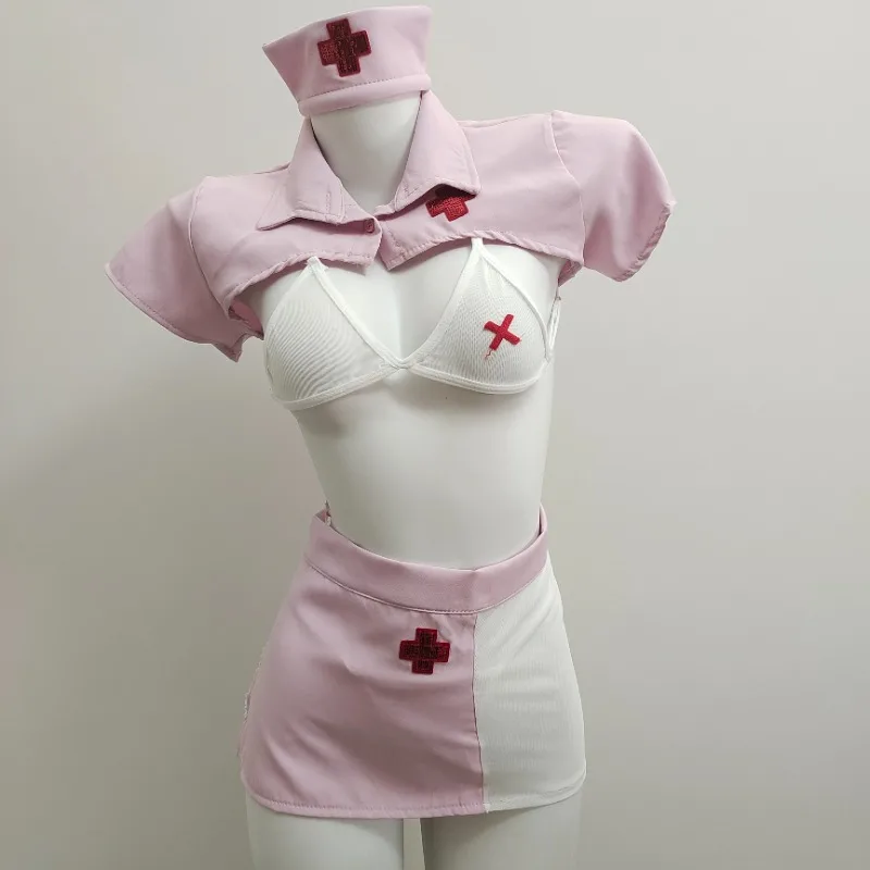 Erotic Nurse Cosplay Lingerie Sexy Doctor Role Play Outfit Sweet Pink Bra Miniskirt Uniform Temptation Costume Call of The Night