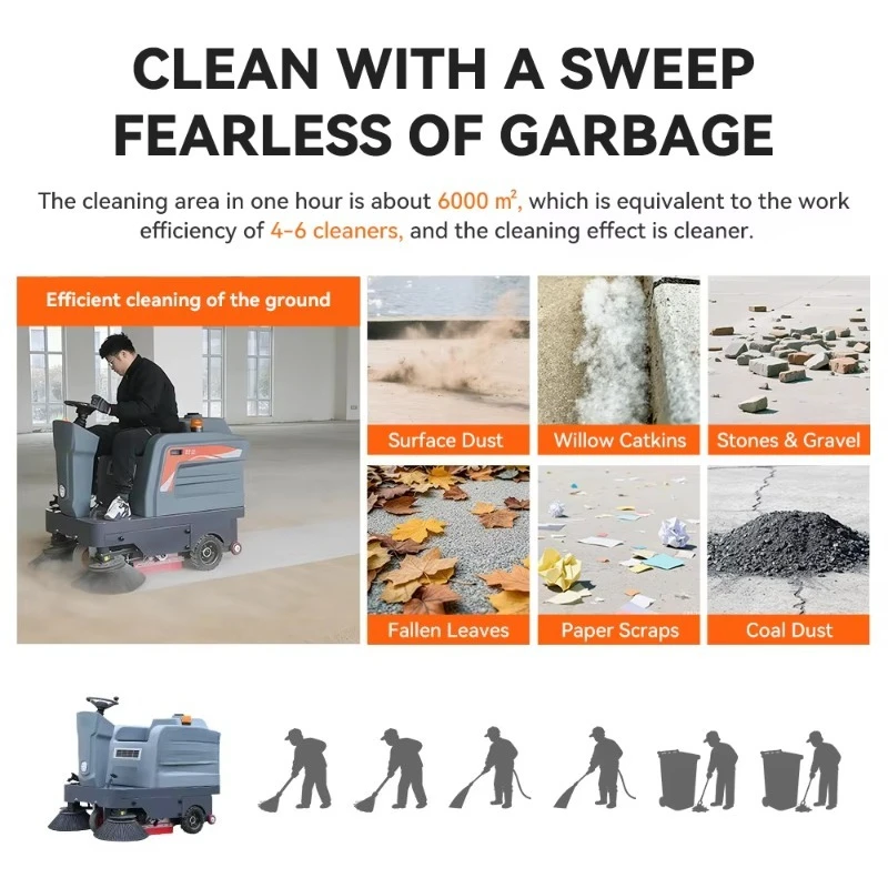 Electric  Ride-on Road Sweeper Truck Street Sweeper Floor Sweeping Machine With Water Cleaning System For Road Sanitation