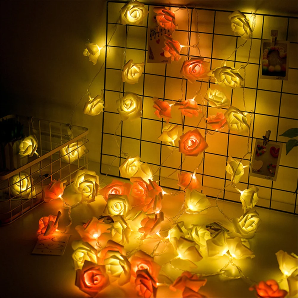 USB/배터리 작동 10/20LED 장미 꽃 패어리 스트링 라이트 인조 꽃 꽃다발 화환, 발렌타인데이 결혼식
