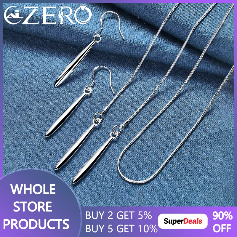 925 Sterling Silver Smooth Surface Needle Pendant Necklaces Earrings For Women Fashion Jewelry Set Simple Popular Accessories