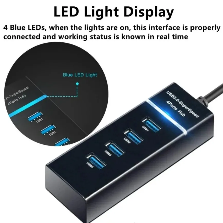 4포트 USB 허브 3.0 USB 데이터 허브 확장기 스플리터 (노트북, PC, 맥북, 맥 프로, 맥 미니, 아이맥, 서피스 프로 및 기타 USB 장치용)